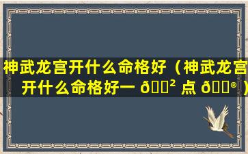 神武龙宫开什么命格好（神武龙宫开什么命格好一 🌲 点 💮 ）